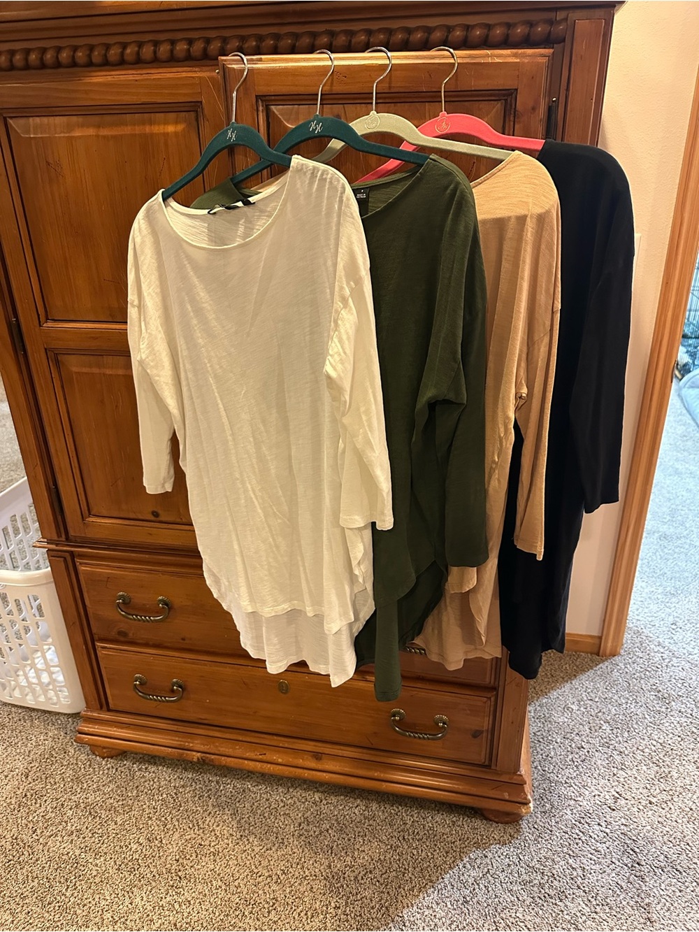 G by Giuliana Scoop Neck Tunic 3/4 sleeve Tops - White, Olive, Camel, Black-GUC